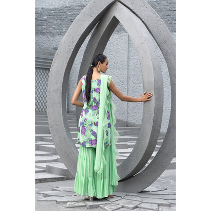 Chhavvi Aggarwal Women Floral Green Kurti with Sharara & Dupatta (Set of 3)