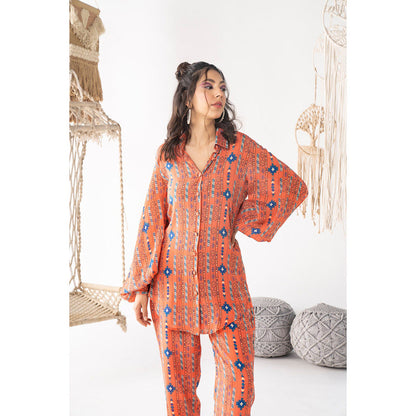 Chhavvi Aggarwal Women Printed Orange Kurta with Pant (Set of 2)