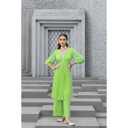 Chhavvi Aggarwal Women Printed Green Kurta with Palazzo (Set of 2)