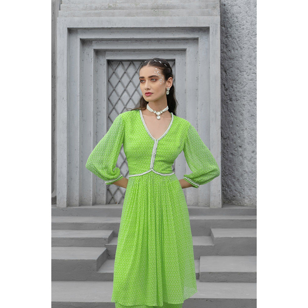 Chhavvi Aggarwal Women Printed Green Kurta with Palazzo (Set of 2)