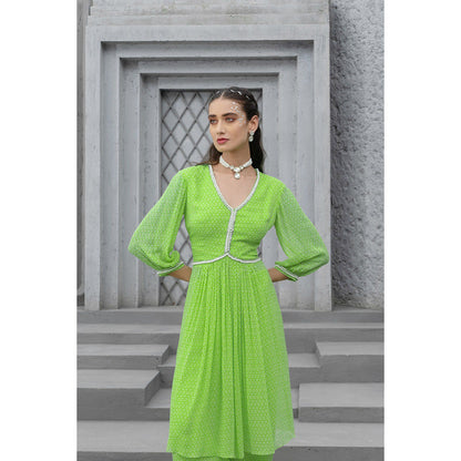 Chhavvi Aggarwal Women Printed Green Kurta with Palazzo (Set of 2)