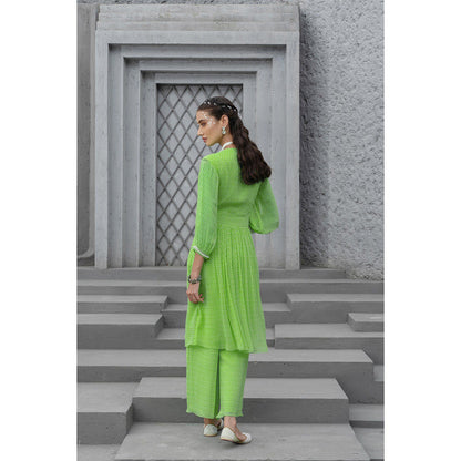 Chhavvi Aggarwal Women Printed Green Kurta with Palazzo (Set of 2)