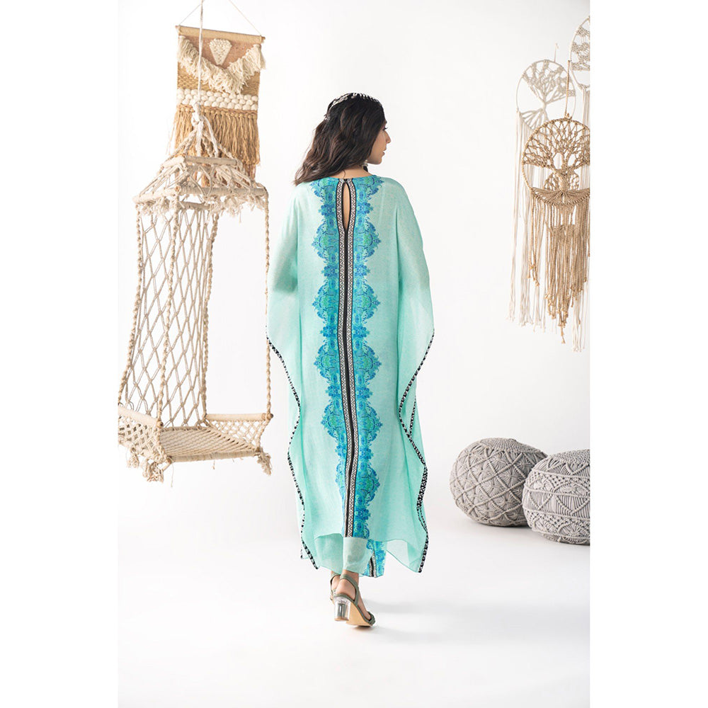 Chhavvi Aggarwal Women Printed Blue Kaftan with Palazzo (Set of 2)