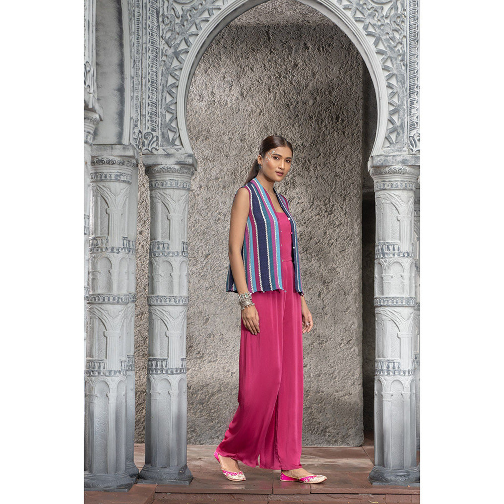 Chhavvi Aggarwal Women Solid Pink Jumpsuit with Cape (Set of 2)