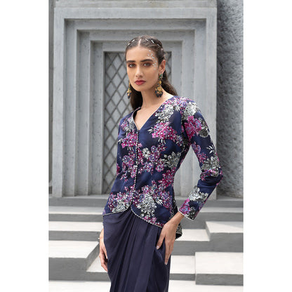 Chhavvi Aggarwal Women Floral Navy Blue Jacket with Skirt (Set of 2)