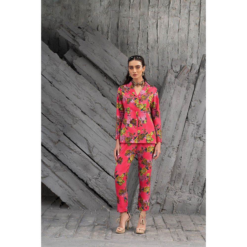 Chhavvi Aggarwal Women Floral Pink Jacket with Pant (Set of 2)