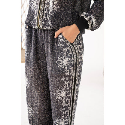Chhavvi Aggarwal Women Printed Black Jacket with Joggers (Set of 2)
