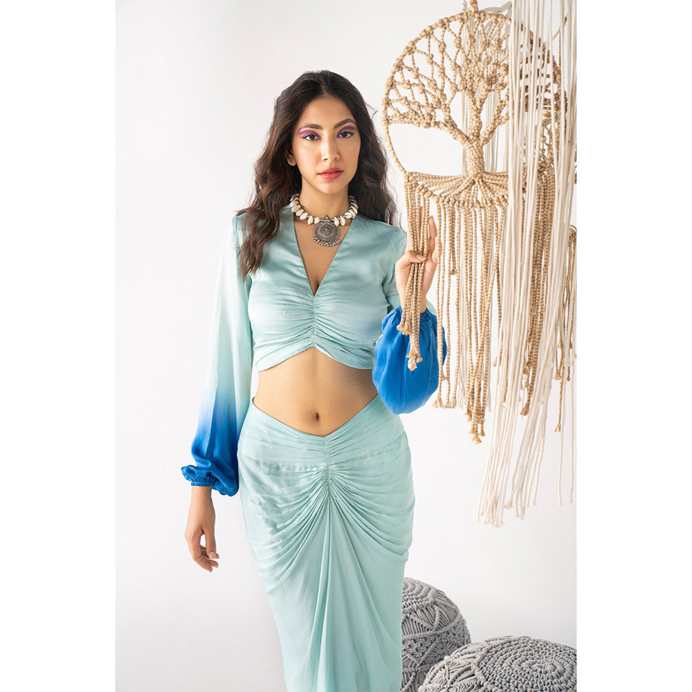 Chhavvi Aggarwal Women Ombre Blue Crop Top with Skirt (Set of 2)