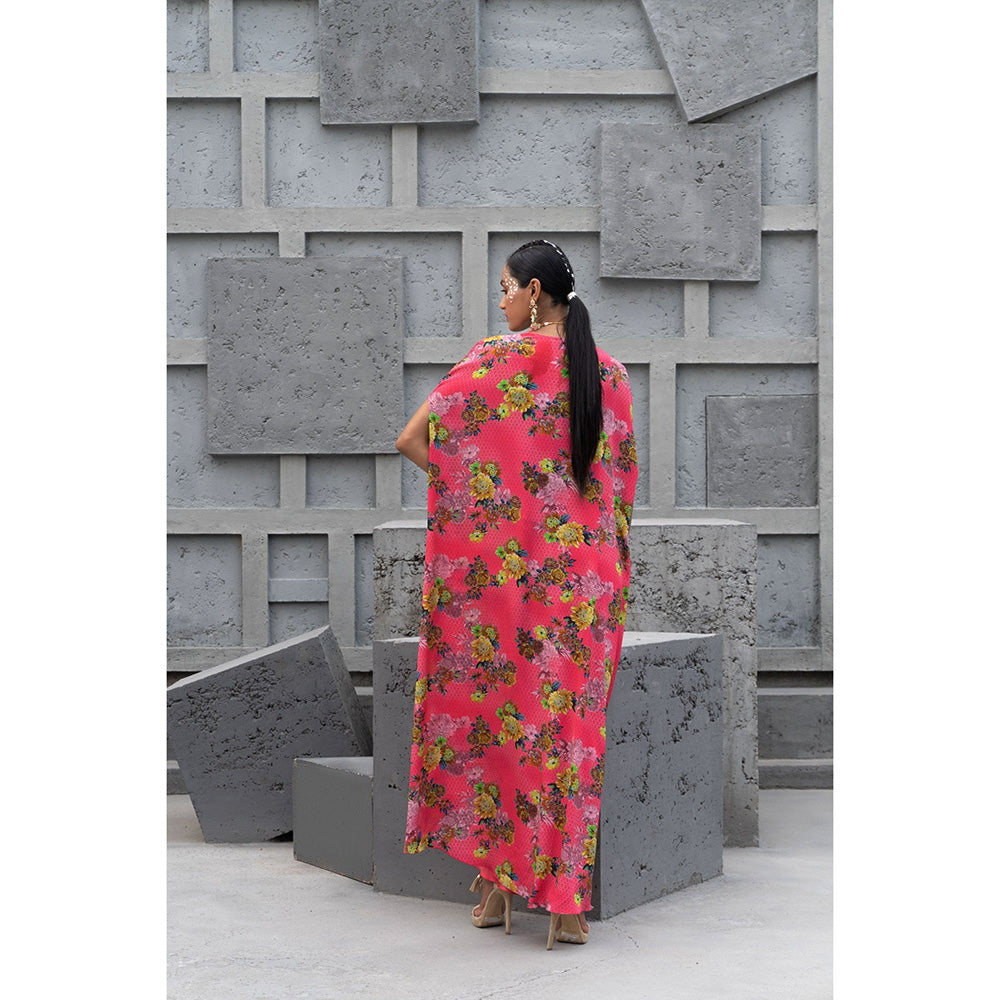 Chhavvi Aggarwal Women Floral Pink Crop Top with Skirt & Cape (Set of 3)