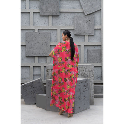 Chhavvi Aggarwal Women Floral Pink Crop Top with Skirt & Cape (Set of 3)