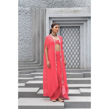 Chhavvi Aggarwal Women Printed Red Crop Top with Skirt & Cape (Set of 3)