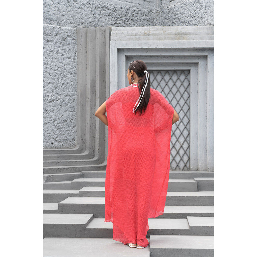 Chhavvi Aggarwal Women Printed Red Crop Top with Skirt & Cape (Set of 3)