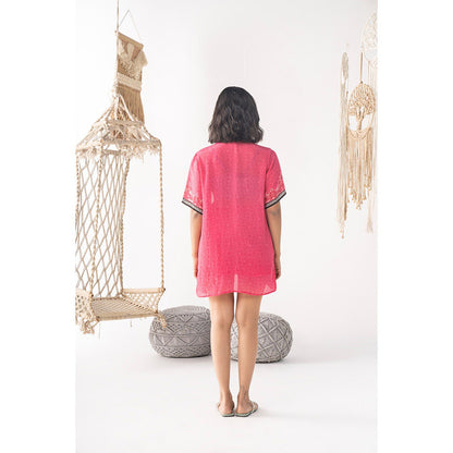 Chhavvi Aggarwal Women Printed Pink Bralette with Shirt & Shorts (Set of 3)