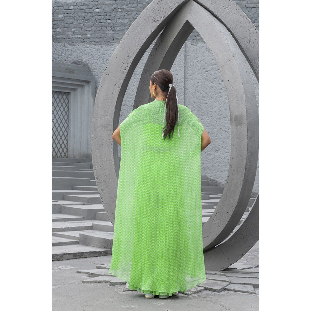 Chhavvi Aggarwal Women Printed Green Bralette with Sharara & Cape (Set of 3)