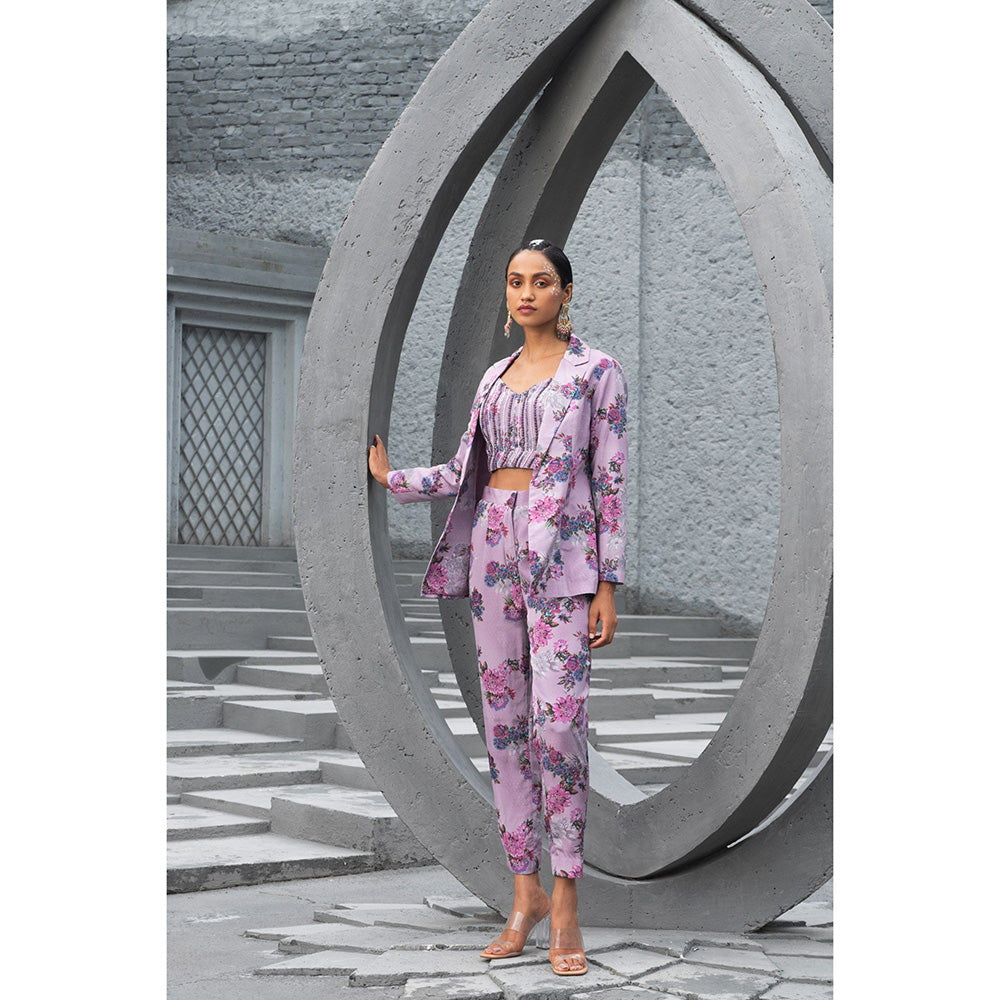 Chhavvi Aggarwal Women Floral Lavender Bralette with Pant & Jacket (Set of 3)