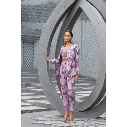 Chhavvi Aggarwal Women Floral Lavender Bralette with Pant & Jacket (Set of 3)