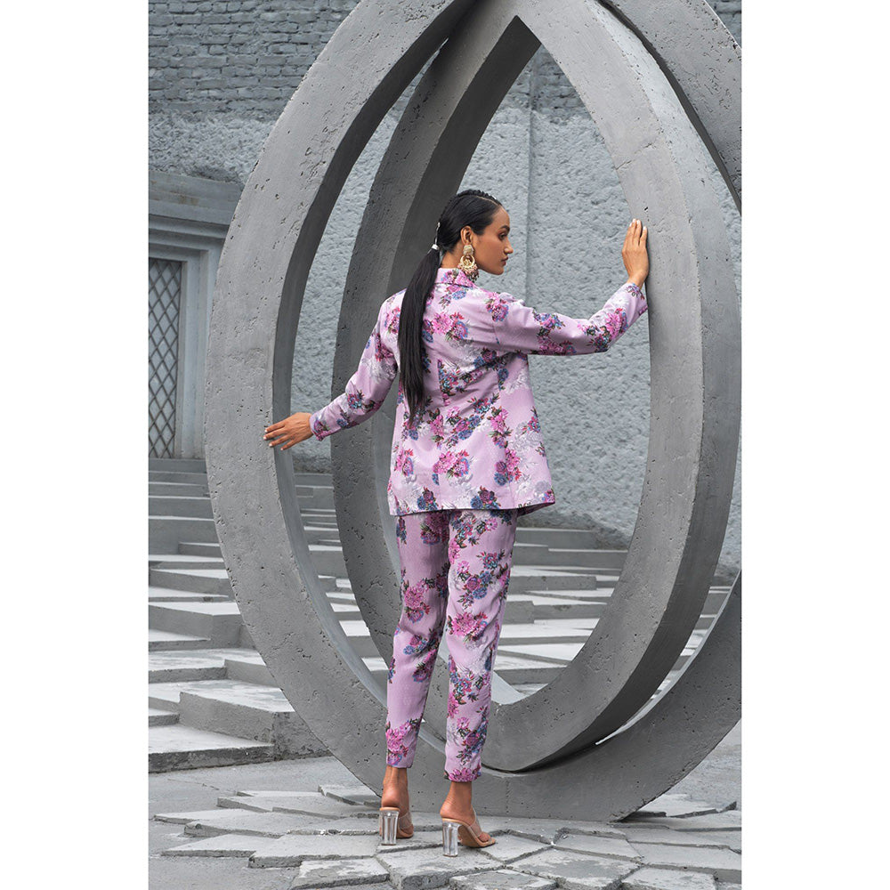 Chhavvi Aggarwal Women Floral Lavender Bralette with Pant & Jacket (Set of 3)