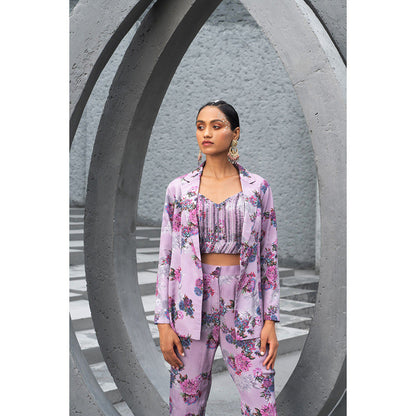 Chhavvi Aggarwal Women Floral Lavender Bralette with Pant & Jacket (Set of 3)