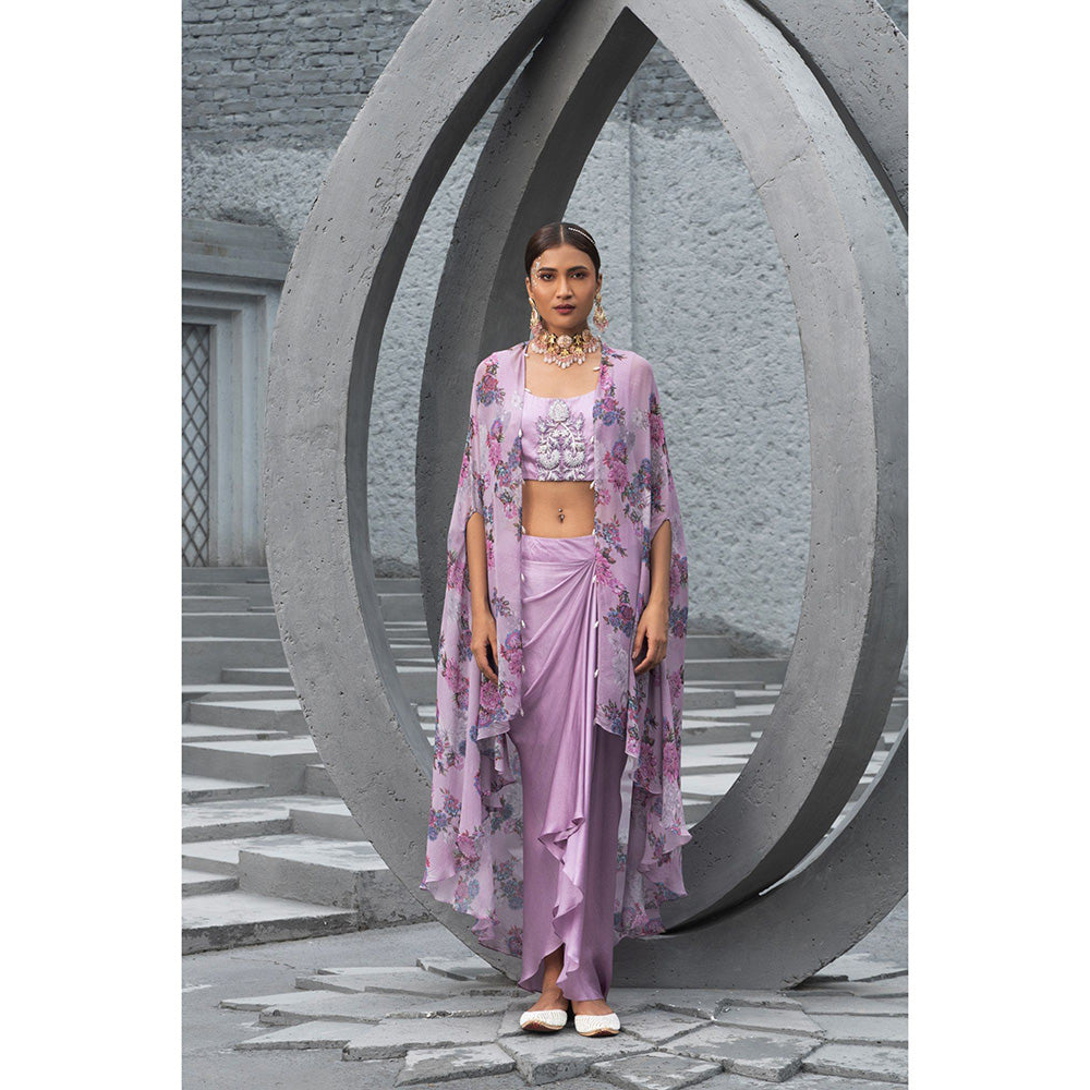 Chhavvi Aggarwal Women Floral Lavender Blouse with Skirt & Cape (Set of 3)
