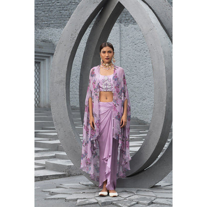 Chhavvi Aggarwal Women Floral Lavender Blouse with Skirt & Cape (Set of 3)