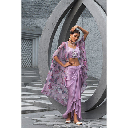 Chhavvi Aggarwal Women Floral Lavender Blouse with Skirt & Cape (Set of 3)