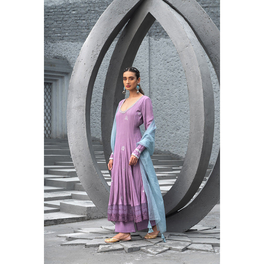 Chhavvi Aggarwal Women Embellished Lavender Anarkali Kurta with Pant & Dupatta (Set of 3)