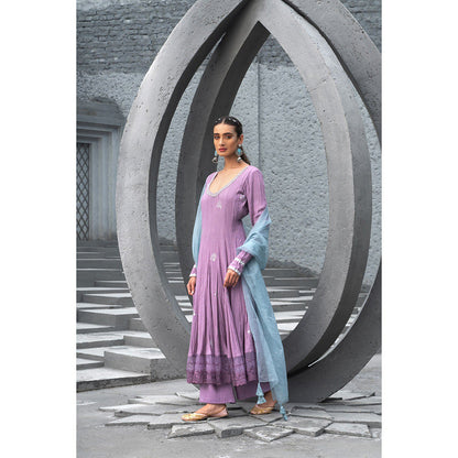 Chhavvi Aggarwal Women Embellished Lavender Anarkali Kurta with Pant & Dupatta (Set of 3)