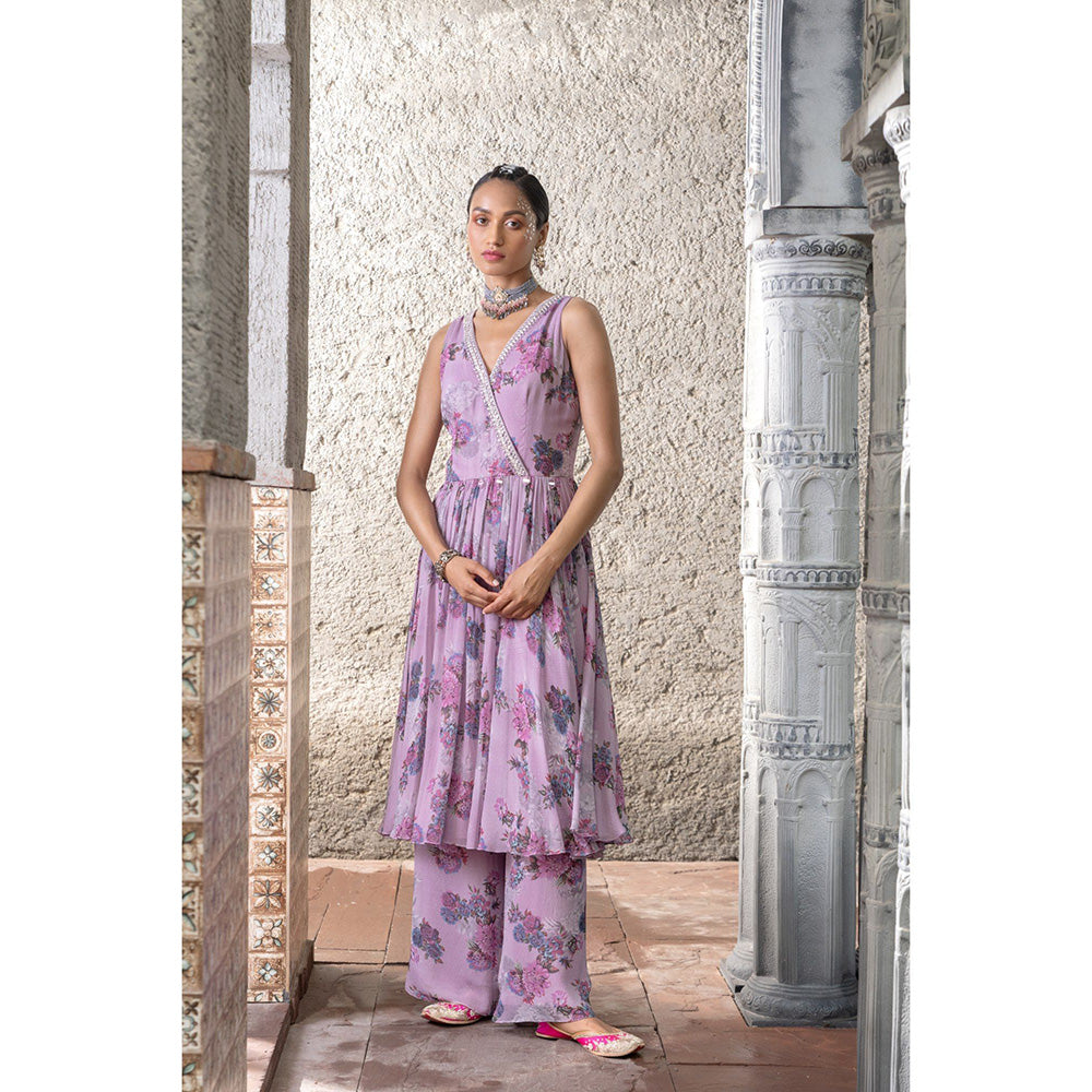 Chhavvi Aggarwal Women Floral Lavender Anarkali Kurta with Palazzo (Set of 2)