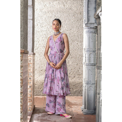 Chhavvi Aggarwal Women Floral Lavender Anarkali Kurta with Palazzo (Set of 2)