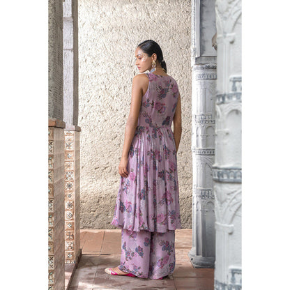 Chhavvi Aggarwal Women Floral Lavender Anarkali Kurta with Palazzo (Set of 2)