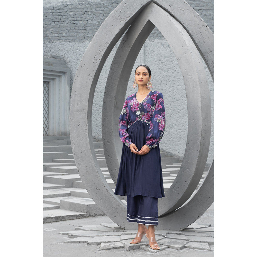 Chhavvi Aggarwal Women Floral Navy Blue Anarkali Kurta with Palazzo (Set of 2)