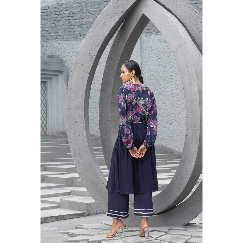 Chhavvi Aggarwal Women Floral Navy Blue Anarkali Kurta with Palazzo (Set of 2)