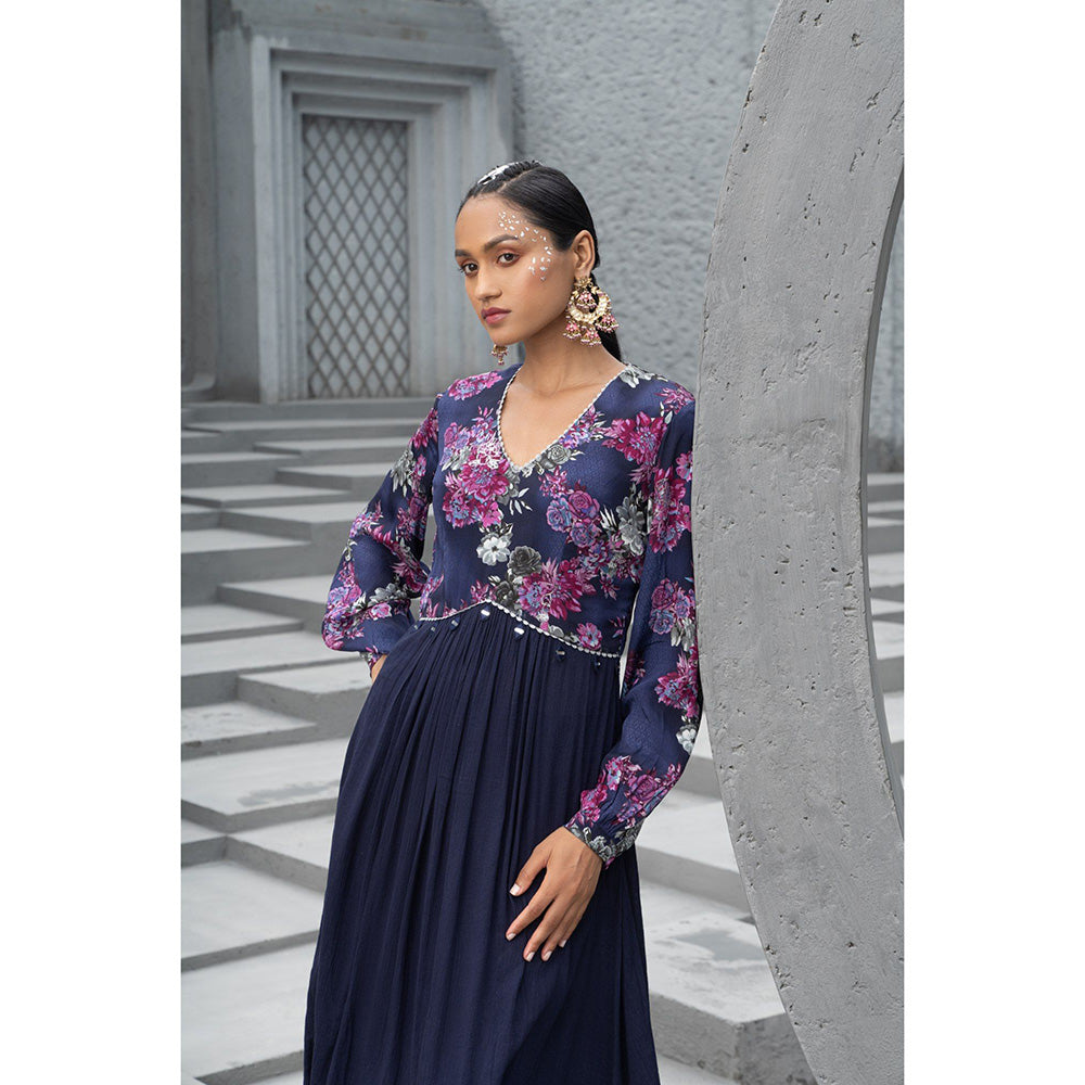 Chhavvi Aggarwal Women Floral Navy Blue Anarkali Kurta with Palazzo (Set of 2)
