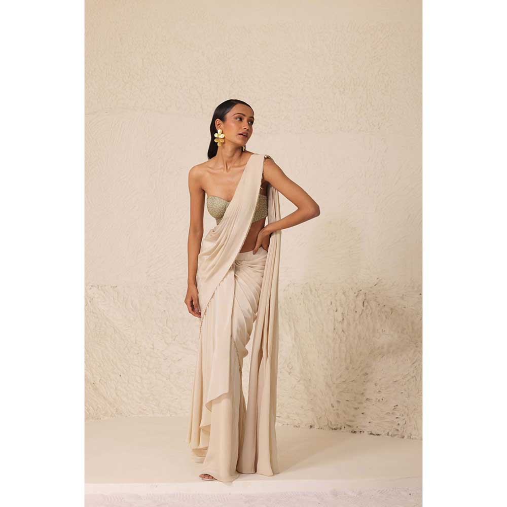 CHHAYA MEHROTRA Ivory Alabaster Saree with Stitched Blouse