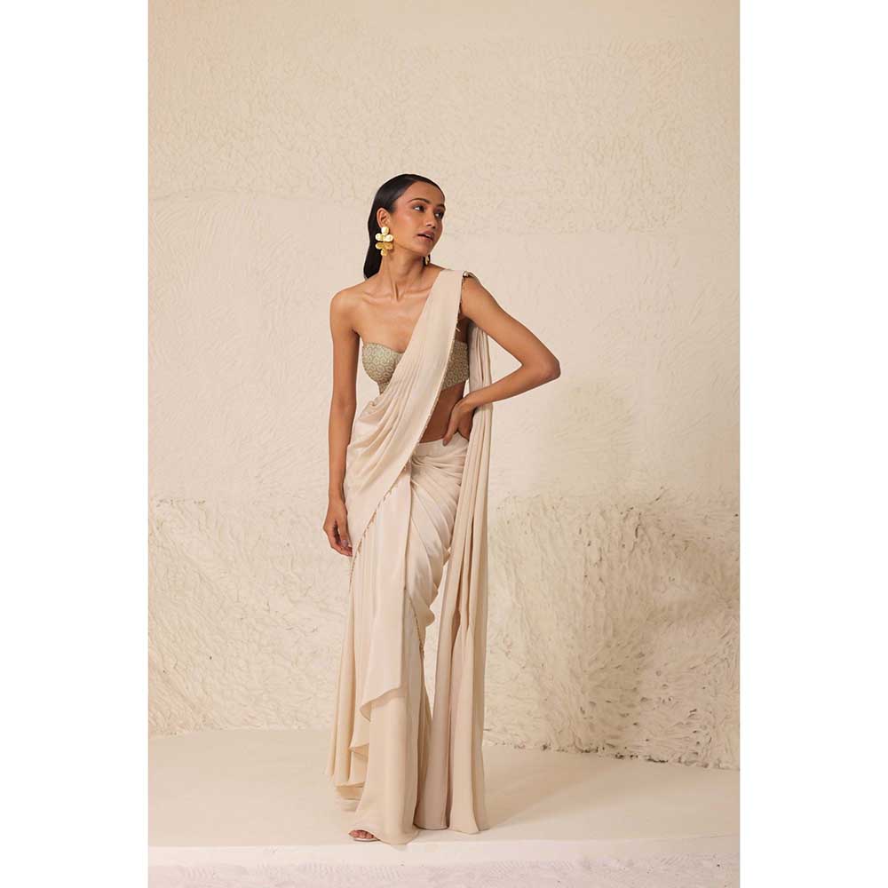 CHHAYA MEHROTRA Ivory Alabaster Saree with Stitched Blouse