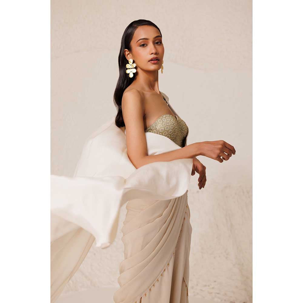 CHHAYA MEHROTRA Ivory Alabaster Saree with Stitched Blouse