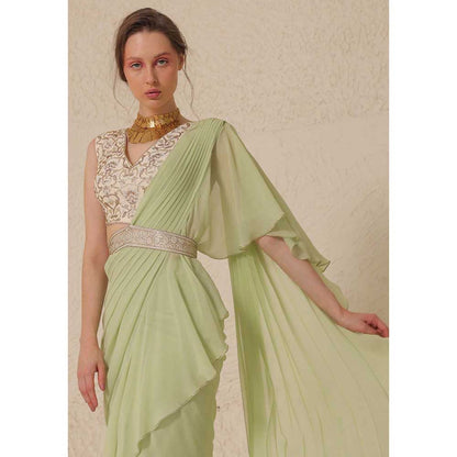 CHHAYA MEHROTRA Green Saree with Stitched Blouse