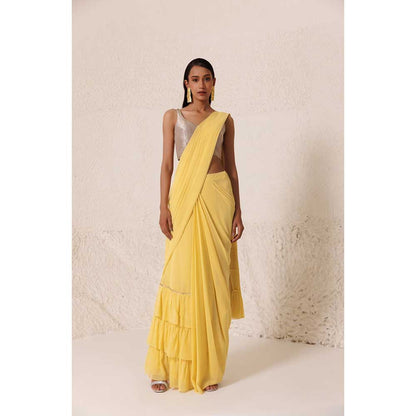 CHHAYA MEHROTRA Yellow Saree with Stitched Blouse
