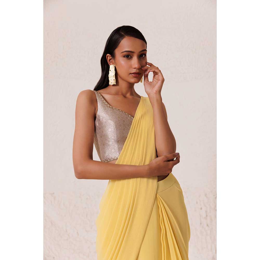 CHHAYA MEHROTRA Yellow Saree with Stitched Blouse