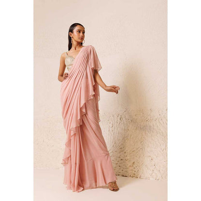 CHHAYA MEHROTRA Pink Roseate Saree with Stitched Blouse