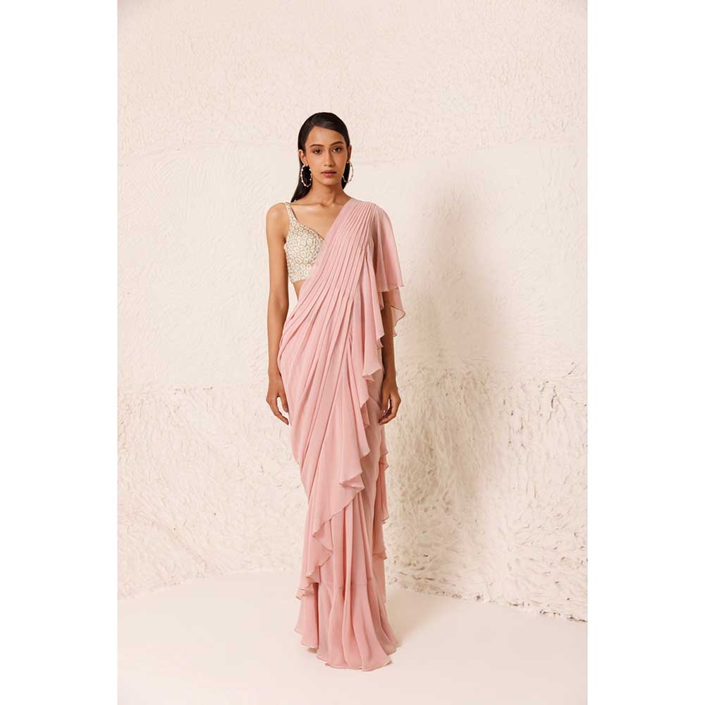 CHHAYA MEHROTRA Pink Roseate Saree with Stitched Blouse