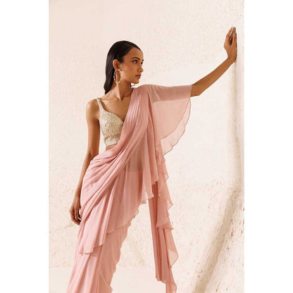 CHHAYA MEHROTRA Pink Roseate Saree with Stitched Blouse