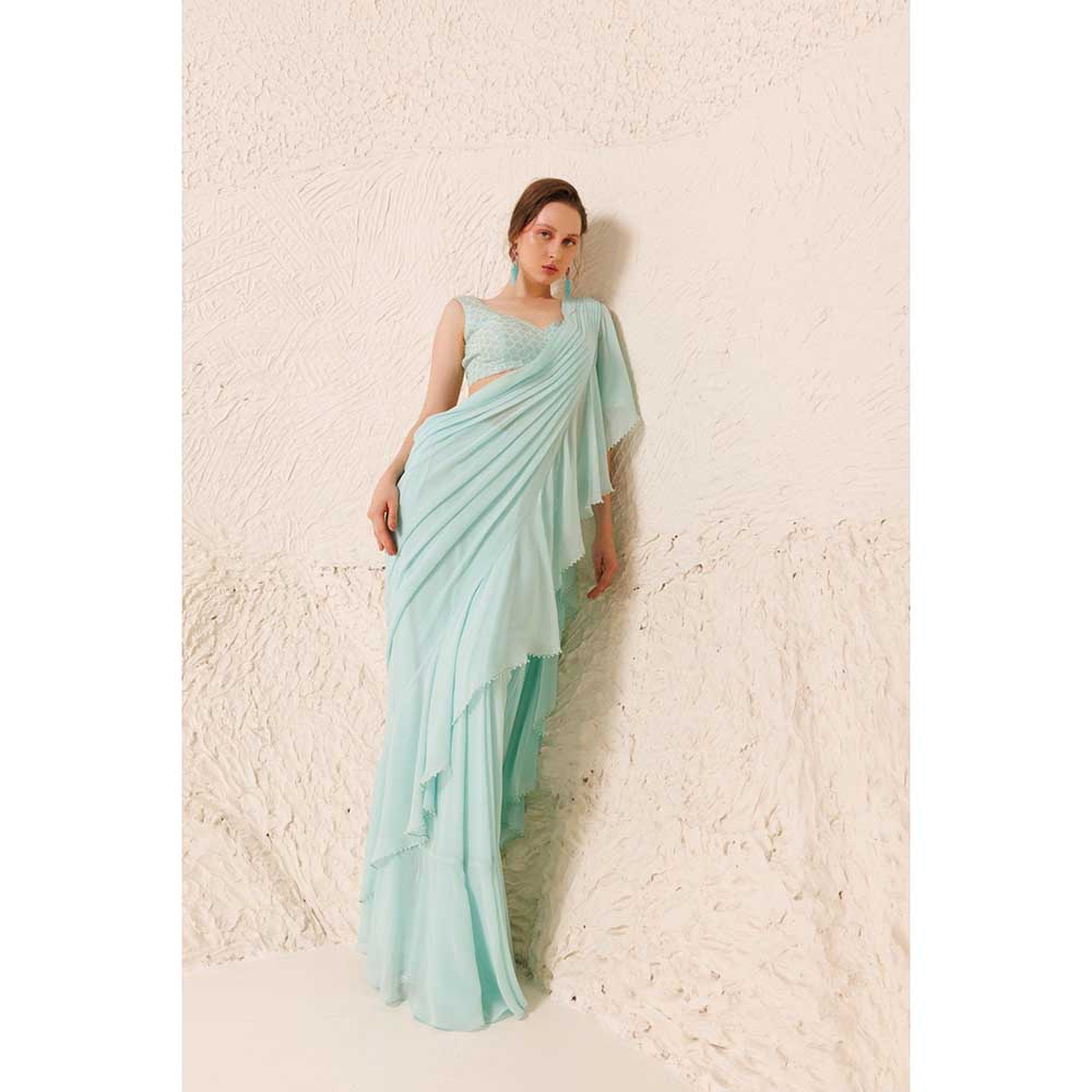 CHHAYA MEHROTRA Blue Saree with Stitched Blouse
