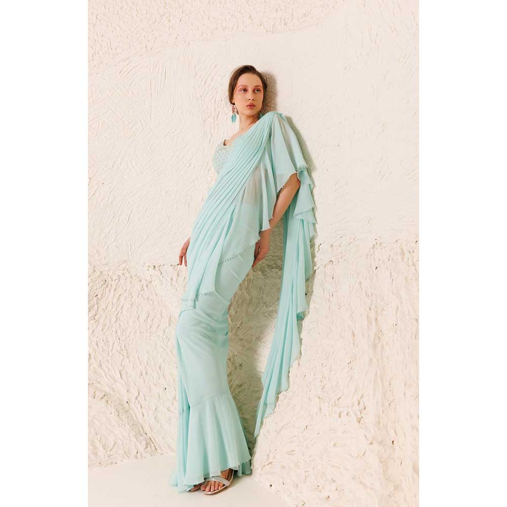 CHHAYA MEHROTRA Blue Saree with Stitched Blouse