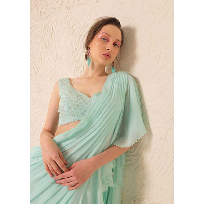 CHHAYA MEHROTRA Blue Saree with Stitched Blouse