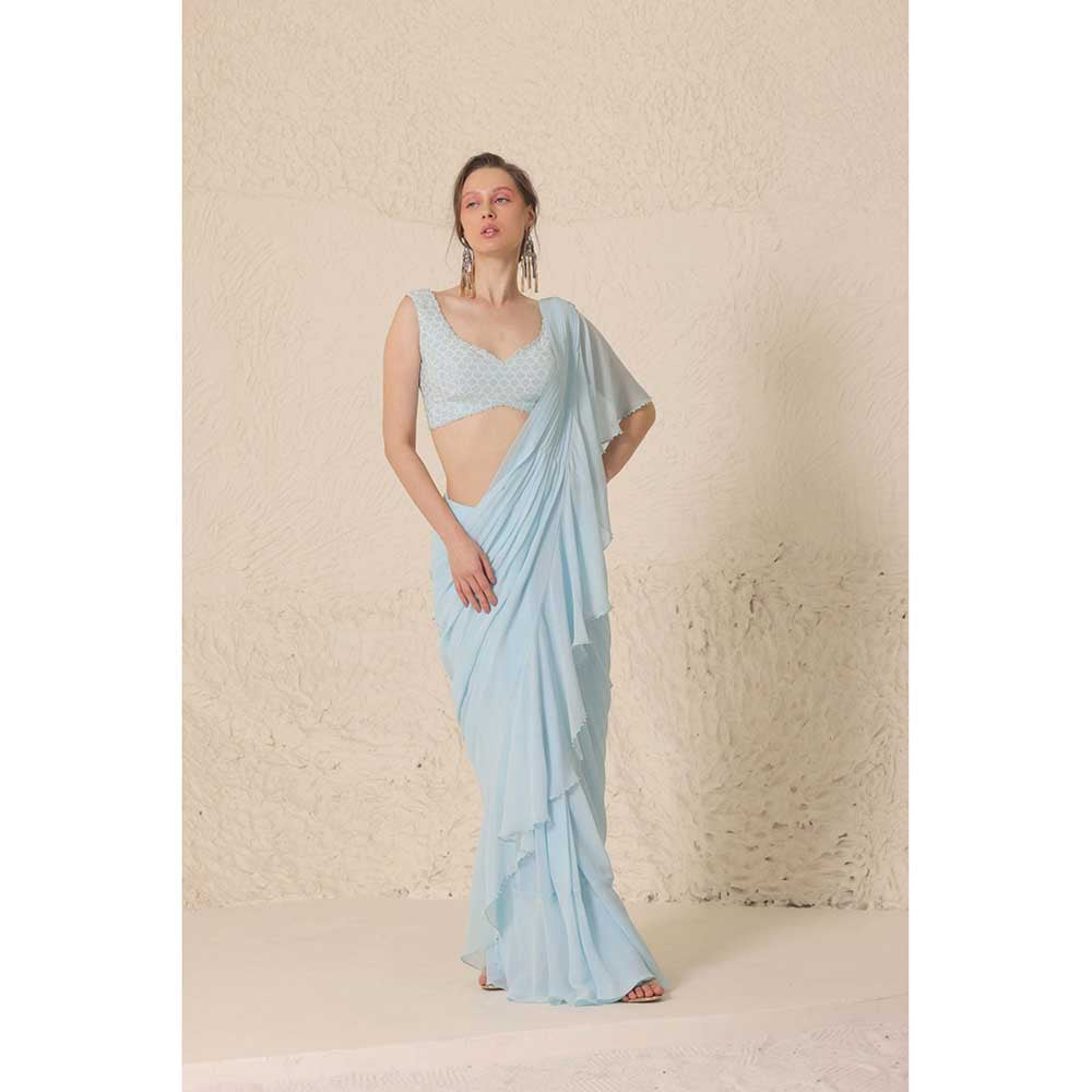 CHHAYA MEHROTRA Blue Emyrean Saree with Stitched Blouse