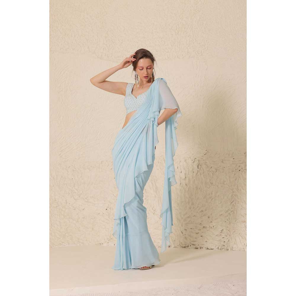 CHHAYA MEHROTRA Blue Emyrean Saree with Stitched Blouse