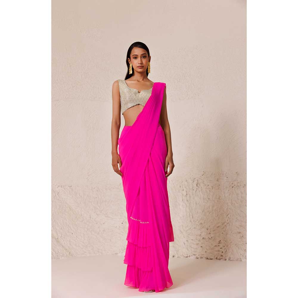 CHHAYA MEHROTRA Pink Cerise Saree with Stitched Blouse