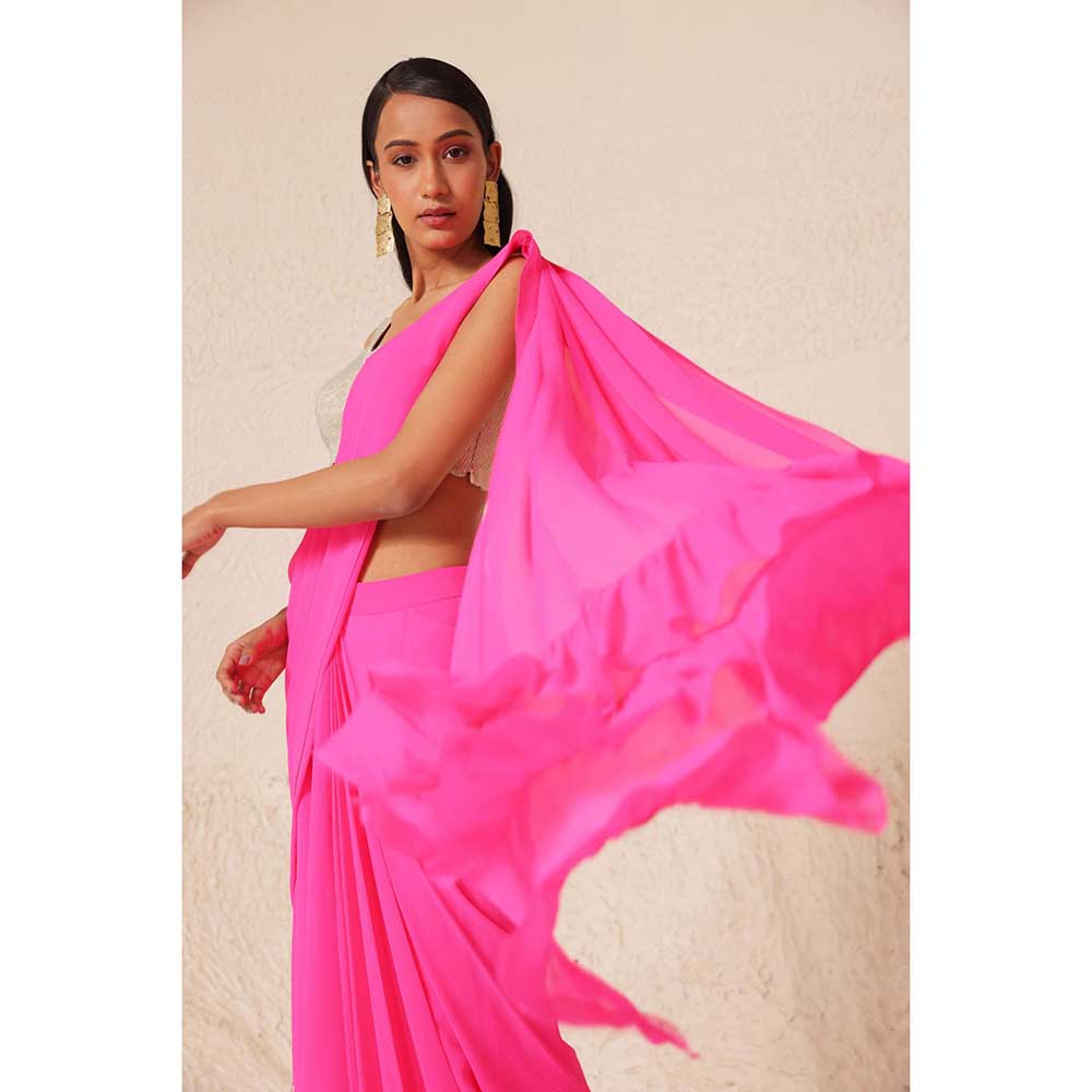 CHHAYA MEHROTRA Pink Cerise Saree with Stitched Blouse