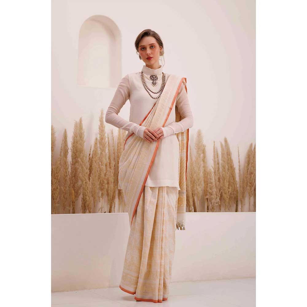 CHHAYA MEHROTRA Ivory Aarvi Saree with Stitched Blouse